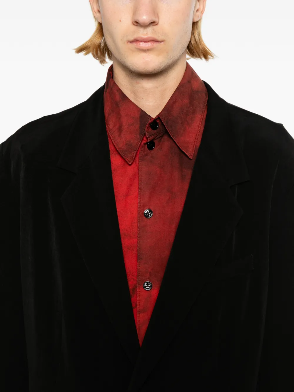 Yohji Yamamoto Fluwelen jack met enkele rij knopen Zwart