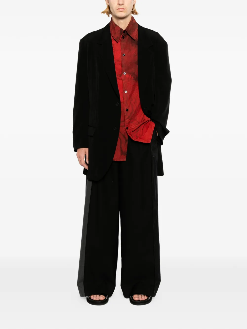 Yohji Yamamoto Fluwelen jack met enkele rij knopen Zwart