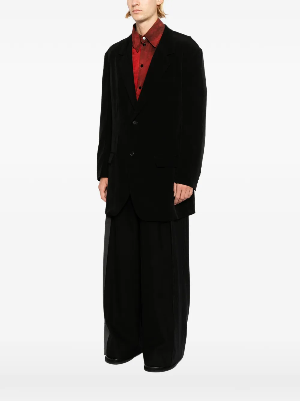 Yohji Yamamoto Fluwelen jack met enkele rij knopen Zwart