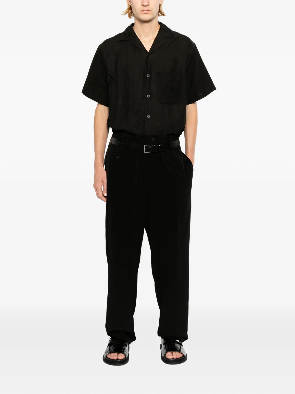 Yohji Yamamoto Broek met toelopende pijpen en zak Zwart