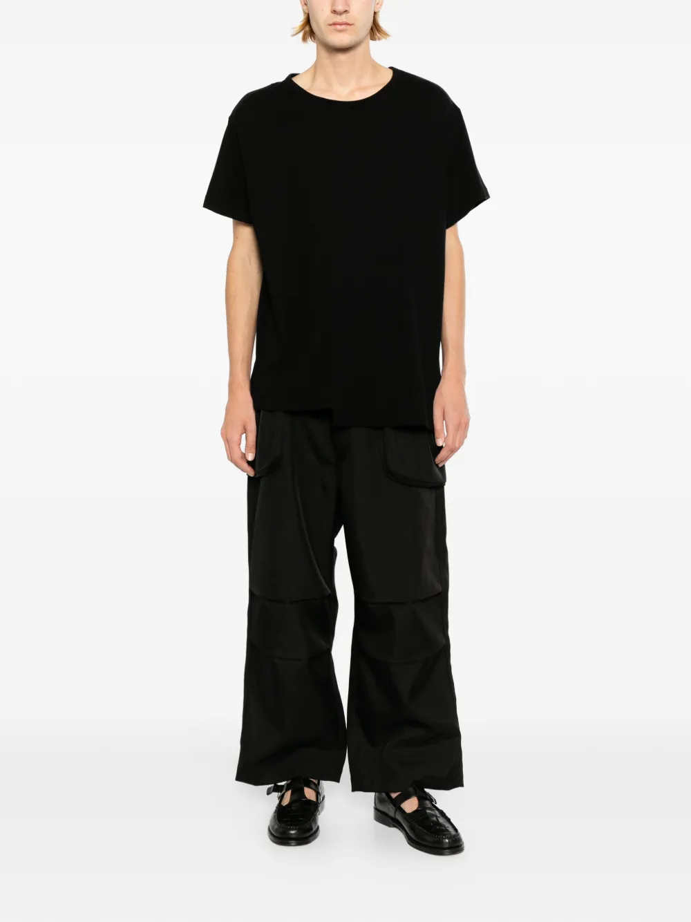 Yohji Yamamoto T-shirt met vlakken en korte mouwen Zwart