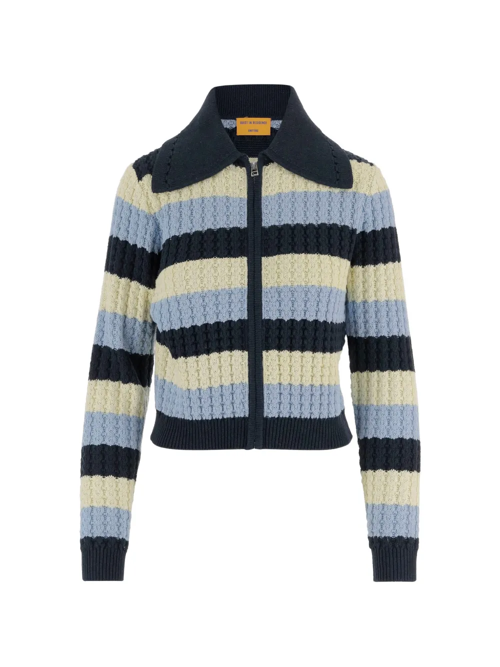 Guest In Residence Kirby striped wide-collar zip-up knit jacket - Blu