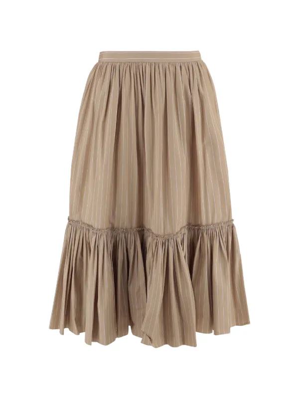 Jil Sander Pinstripe Tiered Skirt in Neutrals