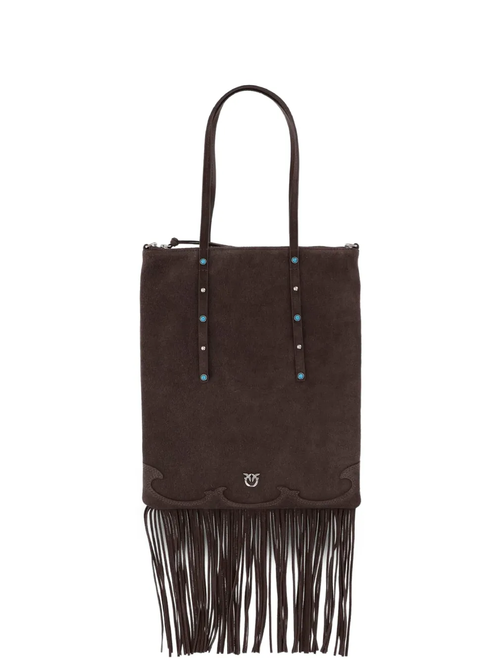 PINKO studded fringed tote bag - Marrone