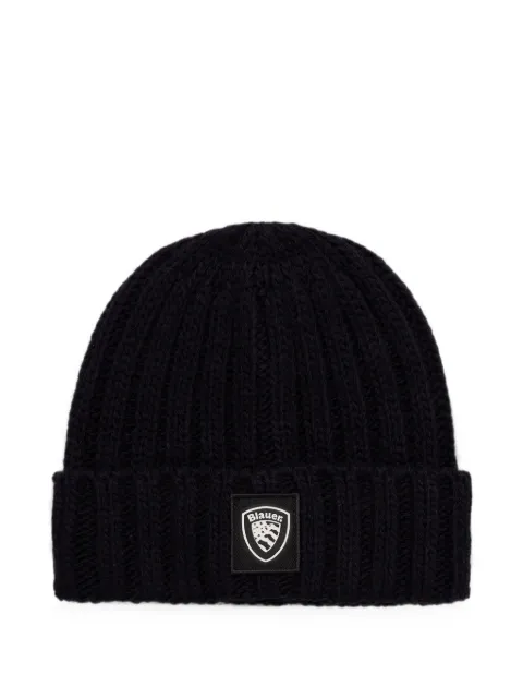 Blauer ribbed-knit logo-patch beanie hat