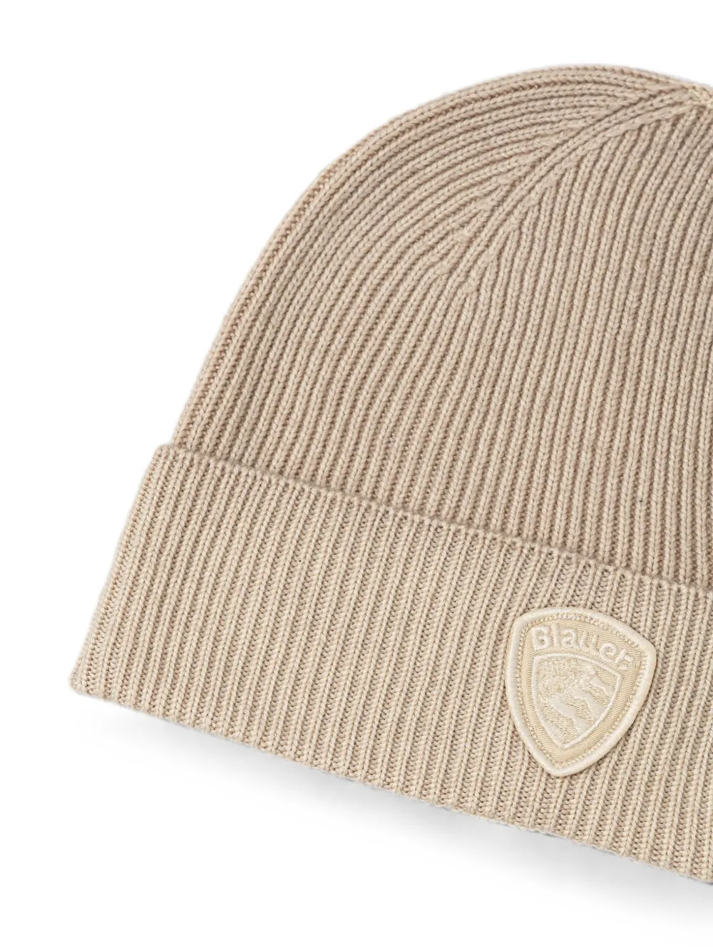 Blauer Oliver geribbelde muts met logopatch Beige