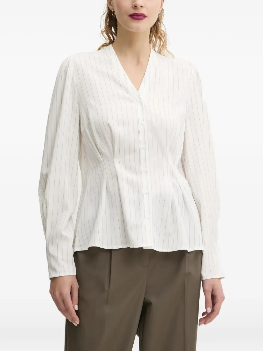 Bruuns Bazaar striped V-neck shirt - Blanc Bruuns Bazaar striped V-neck shirt - Blanc
