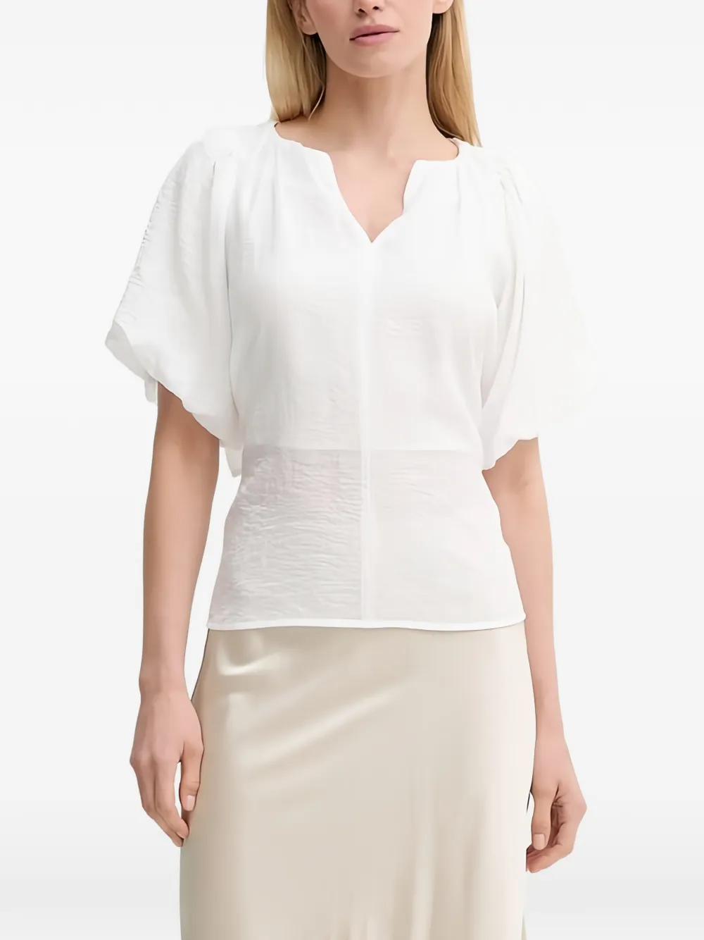 Bruuns Bazaar puff-sleeve split-neck blouse - Bianco
