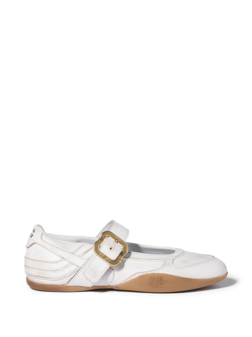 Miu Miu Gymnasium leather ballerinas with strap and buckle - Bianco
