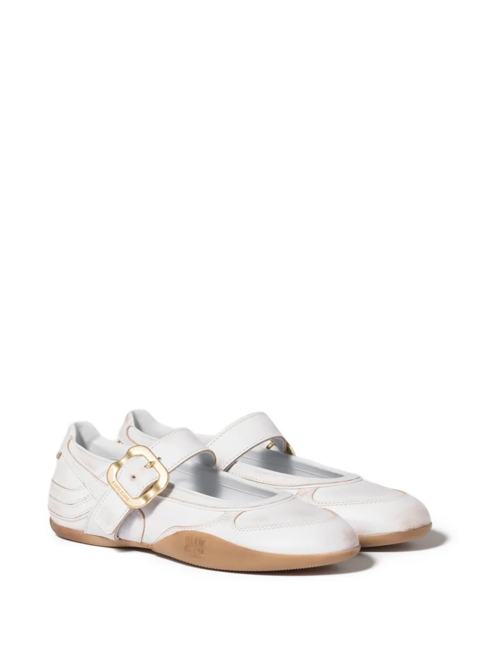 Miu Gymnasium leather ballerinas with strap and buckle