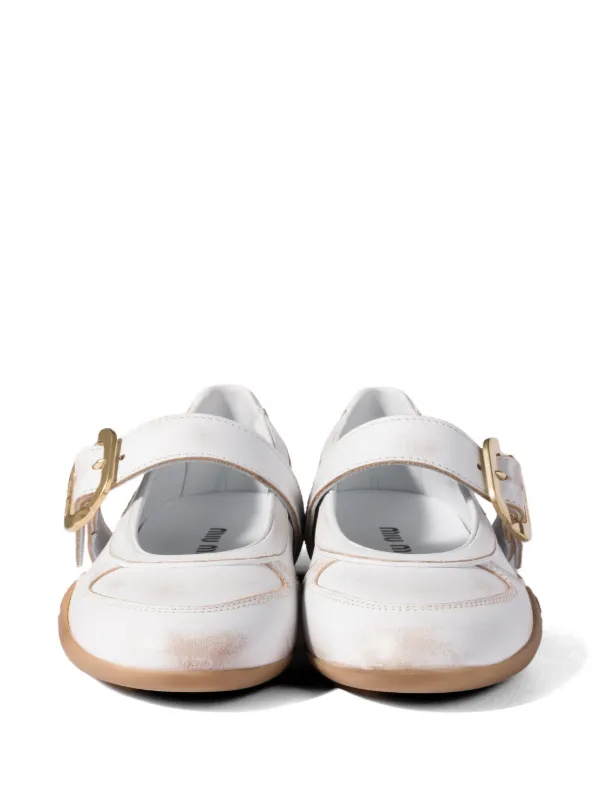 Miu Miu Gymnasium Leather Ballerinas With Strap And Buckle | White