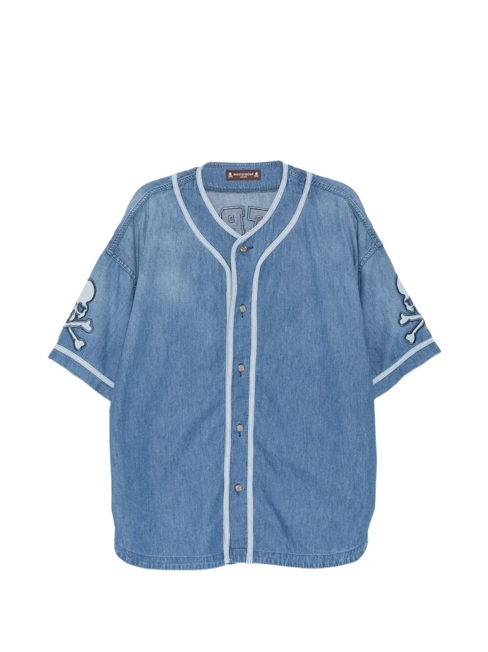 Mastermind Japan logo-patched panelled shirt - Blue