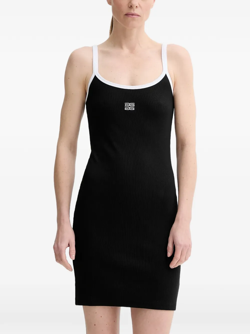Gestuz Embroidered Ribbed Mini Dress In Black