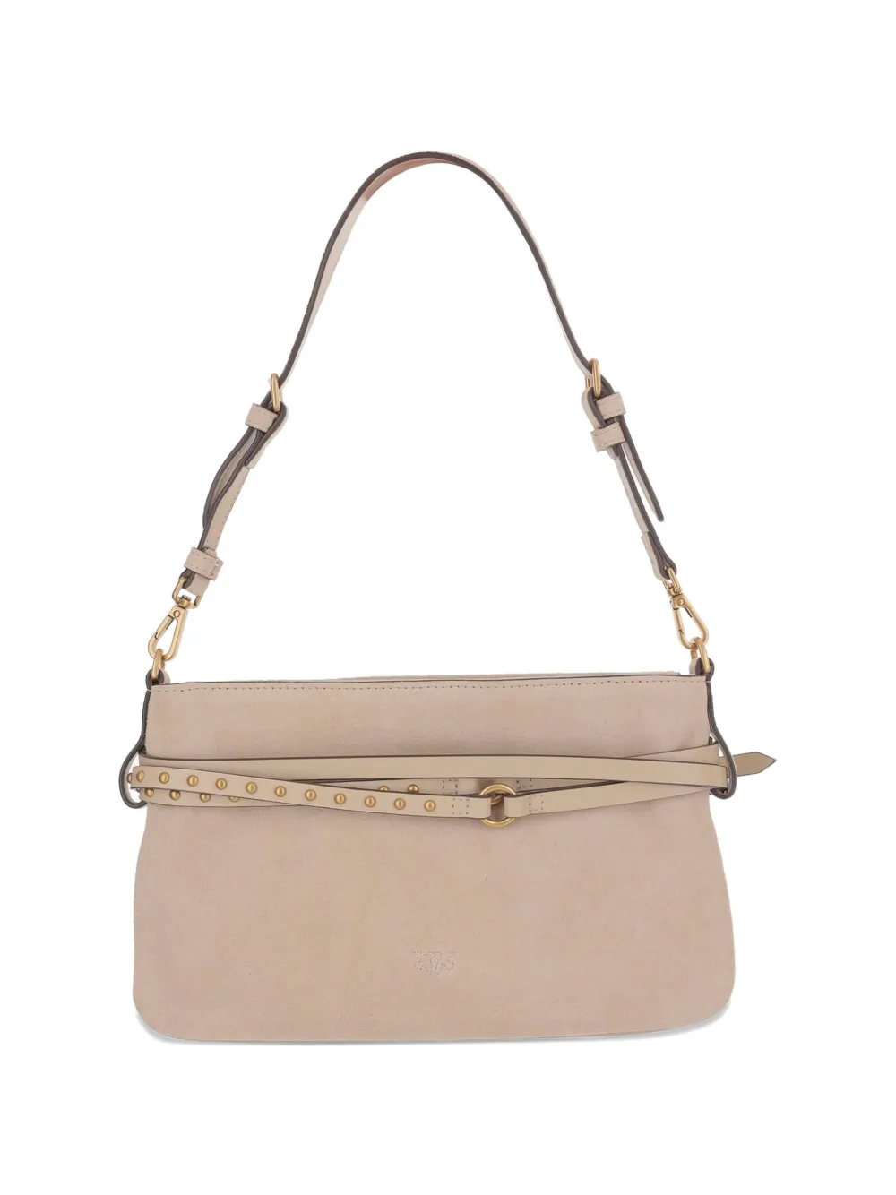PINKO Medium suède schoudertas met metalen logo Beige