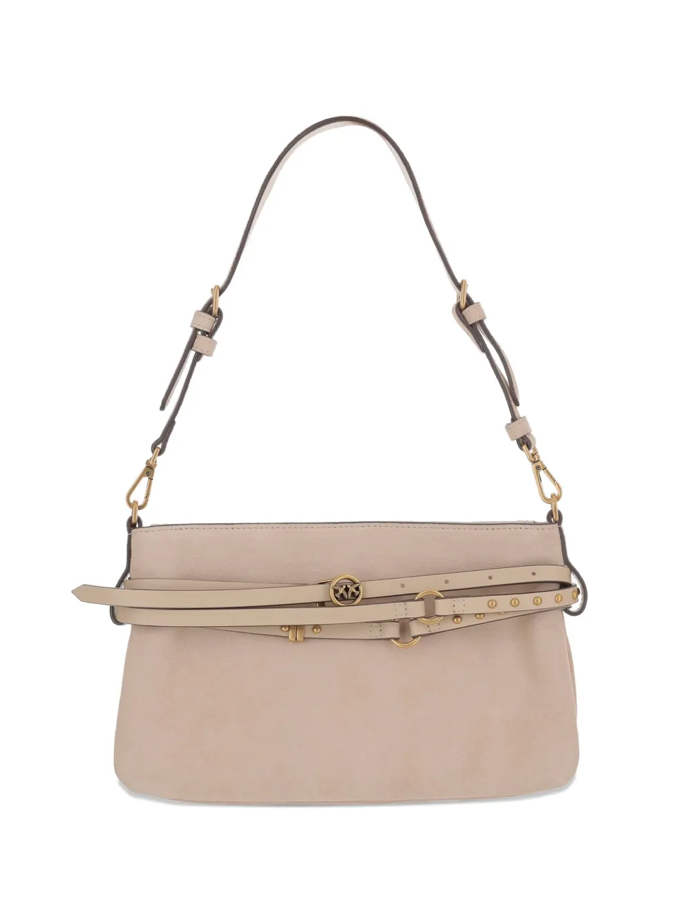 PINKO medium suede metal-logo shoulder bag - Neutrals