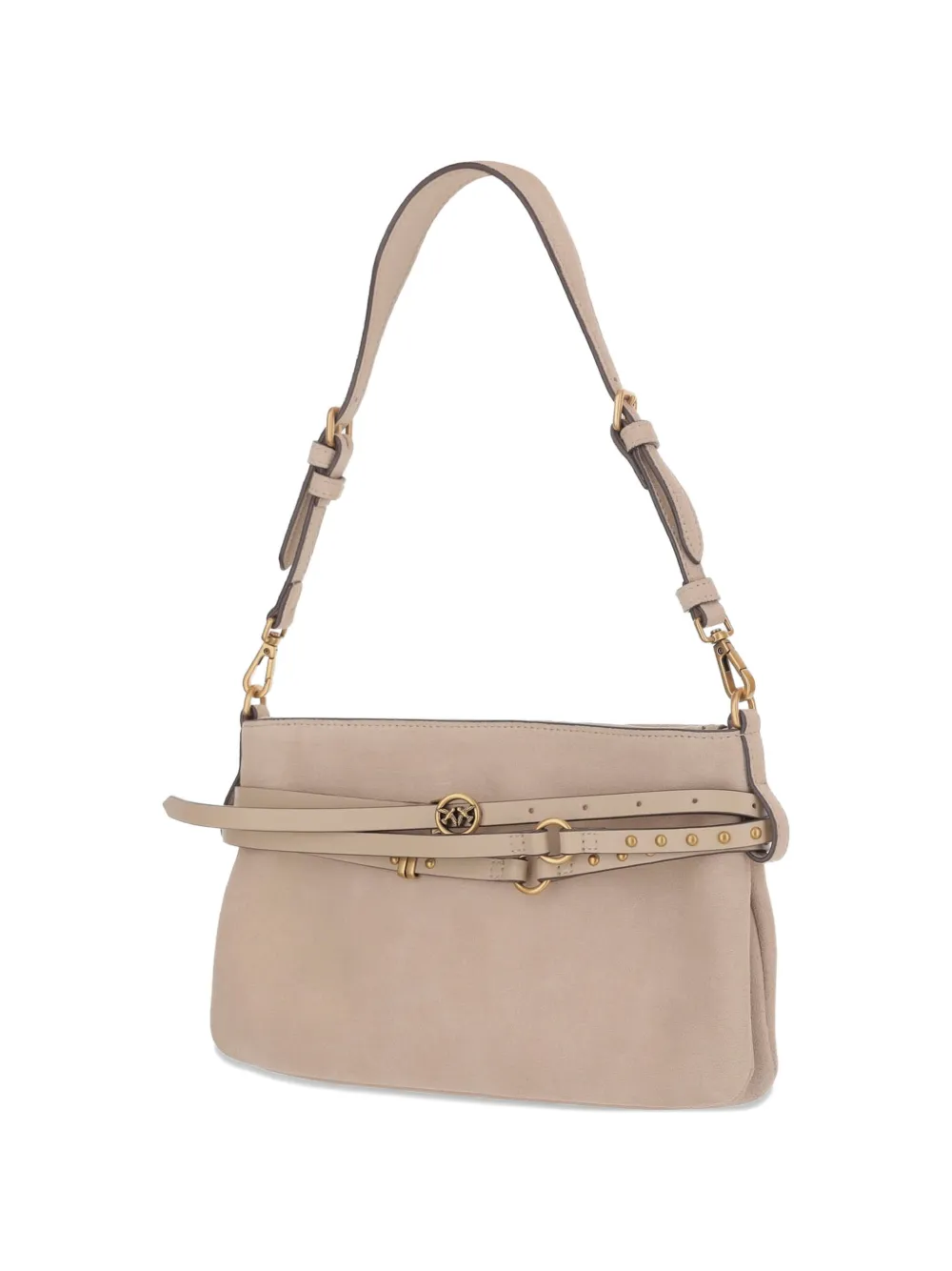 PINKO Medium suède schoudertas met metalen logo Beige
