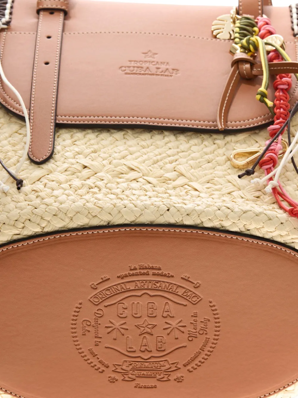 CUBA LAB Tropicalia raffia schoudertas Beige