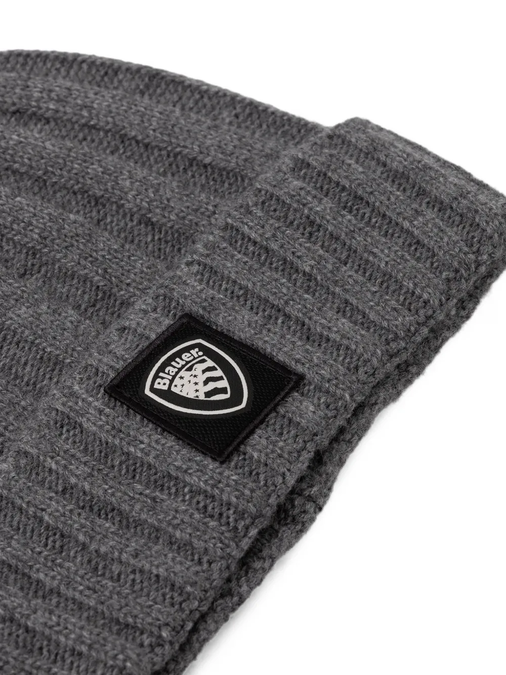 Blauer Geribbelde muts met patch Grijs