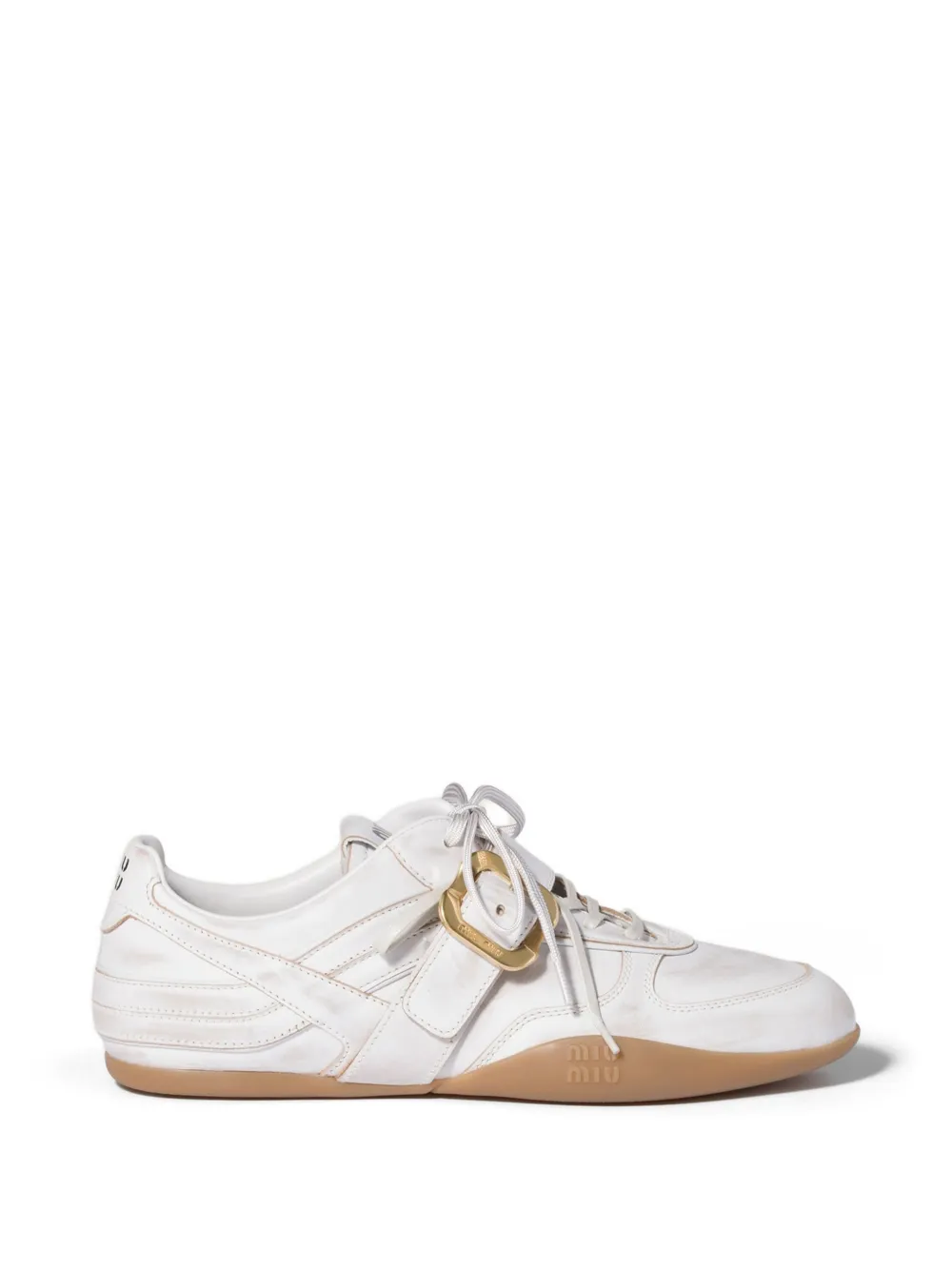 Miu Gymnasium leather sneakers with strap and buckle
