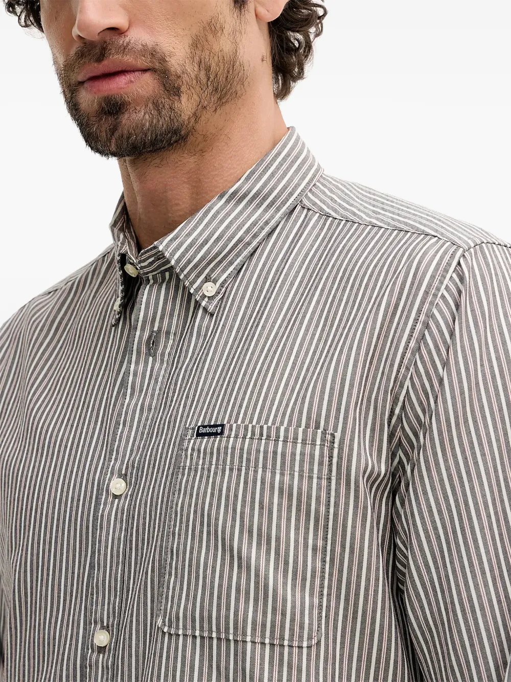Barbour Longfield gestreept overhemd met opgestikte zak Grijs