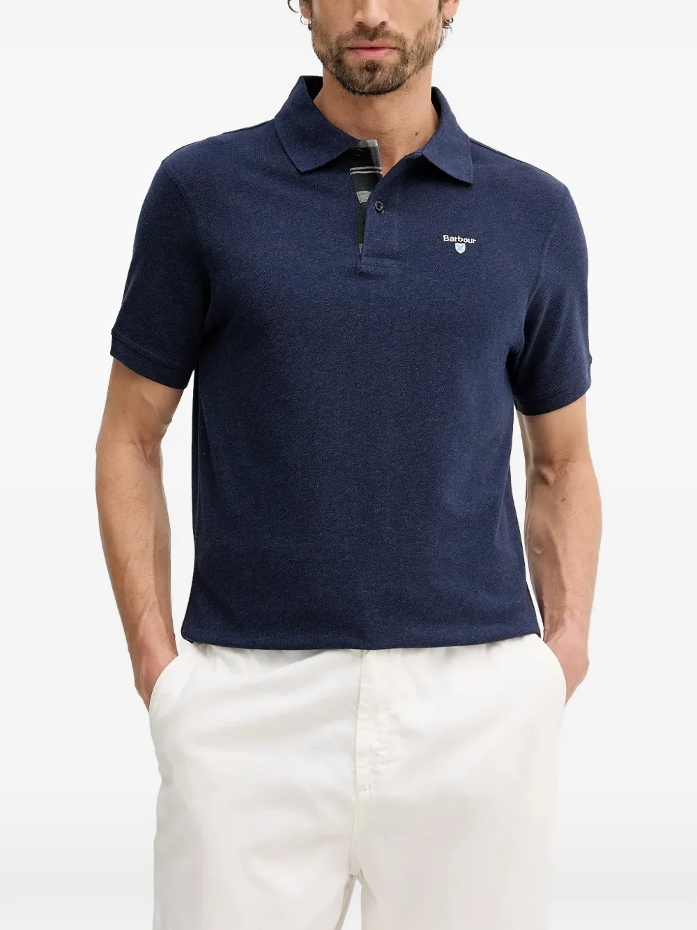 Barbour Tartan Pique buttoned logo polo shirt - Blu