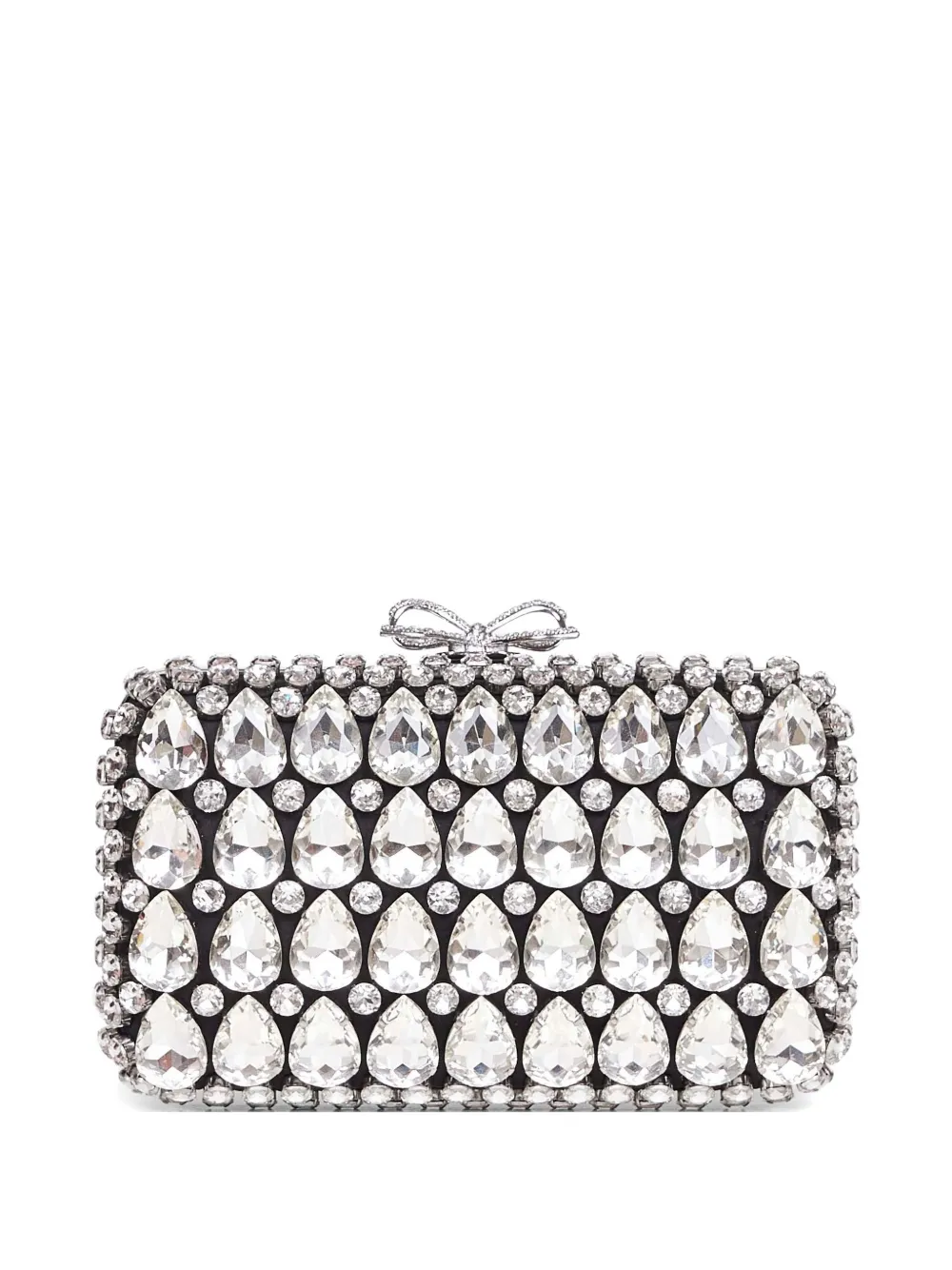 Self-portrait Crystal-embellished Bow Clutch In Silver