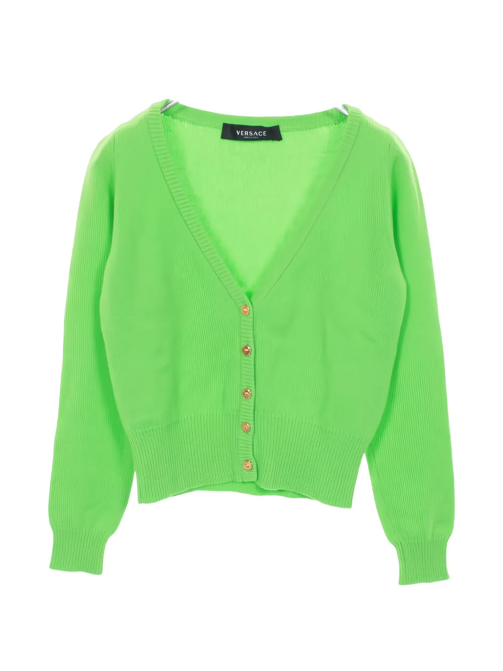 Pre-owned Versace 2010s Medusa Button V-neck Cardigan In Green