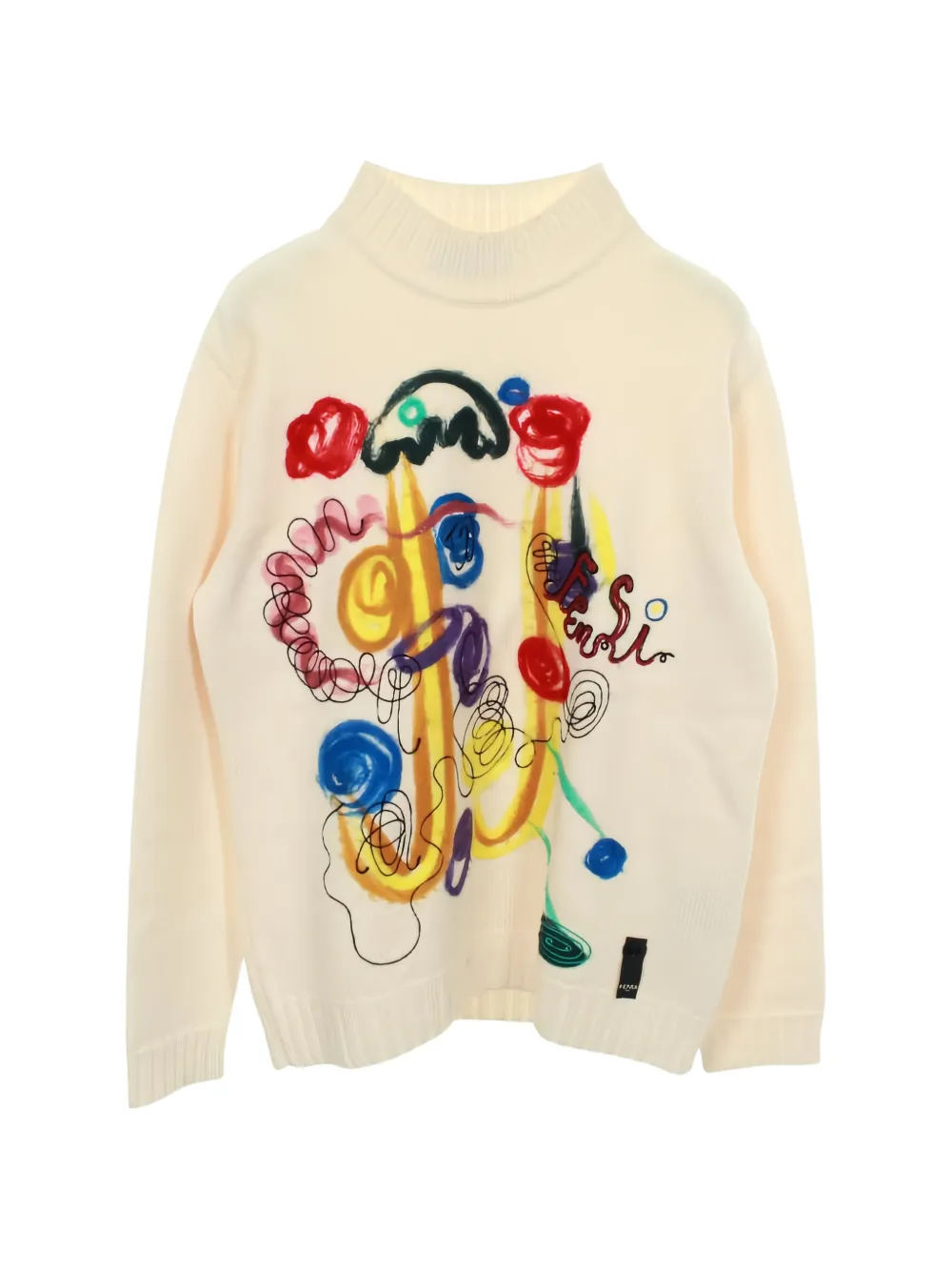 Pre-owned Fendi 2000s Embroidery Mock Neck Sweater In White