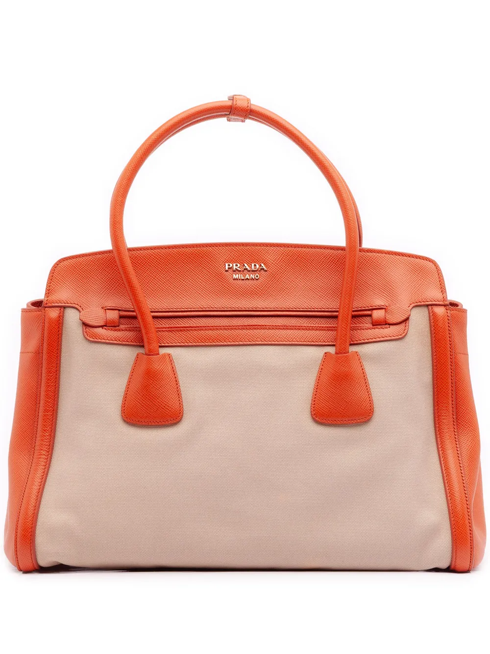 Prada Pre-Owned 2010-2025 Bicolor Saffiano Cuir Trimmed Canvas satchel - Marrone