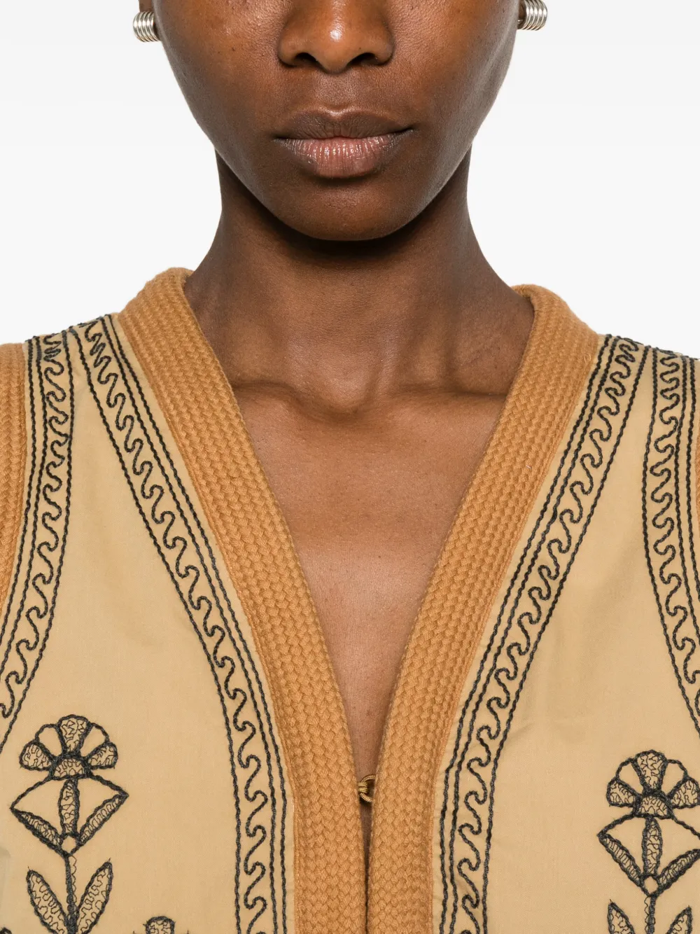 Antik Batik Maria gilet met geborduurde bloemen Beige