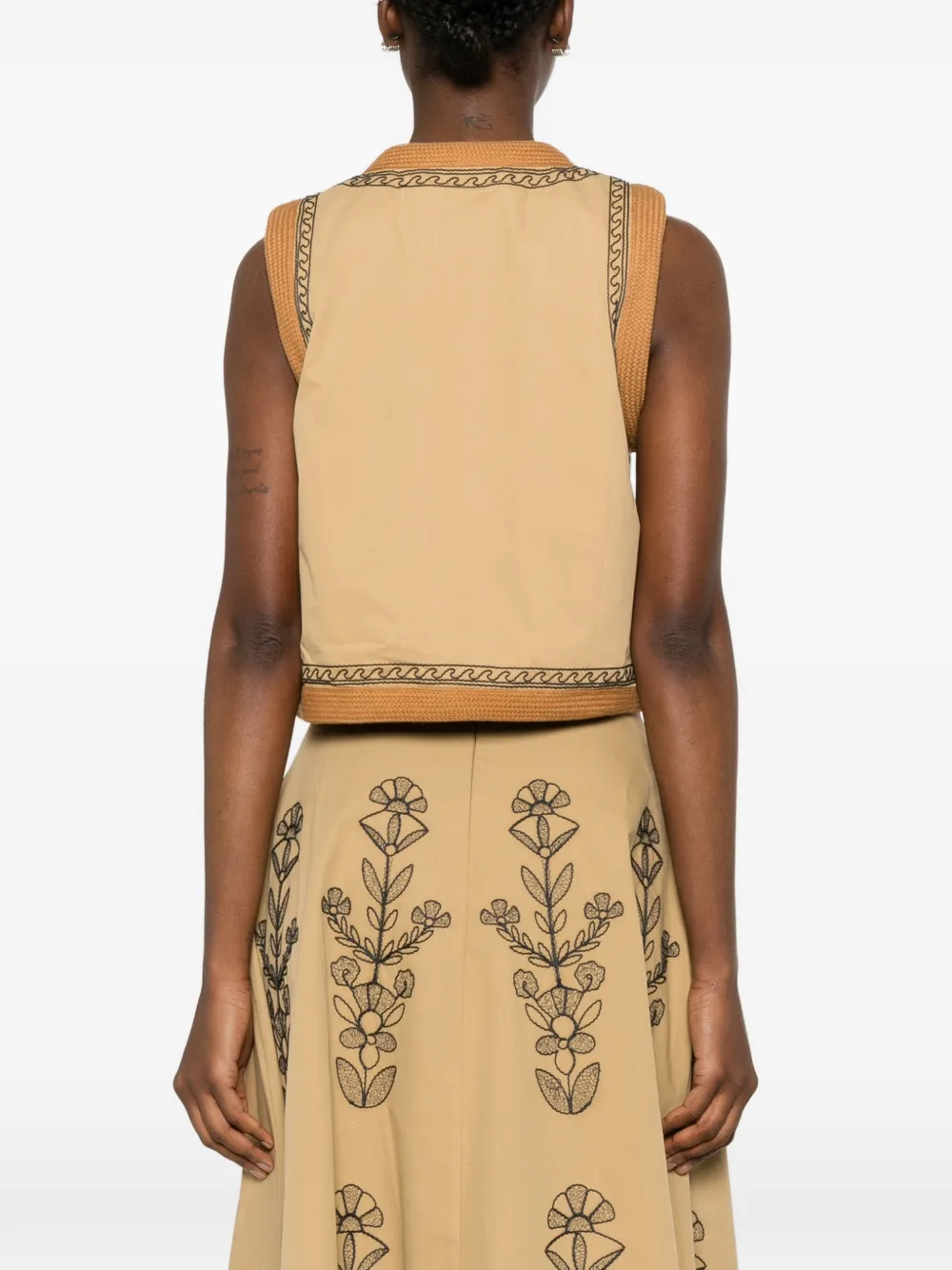 Antik Batik Maria gilet met geborduurde bloemen Beige