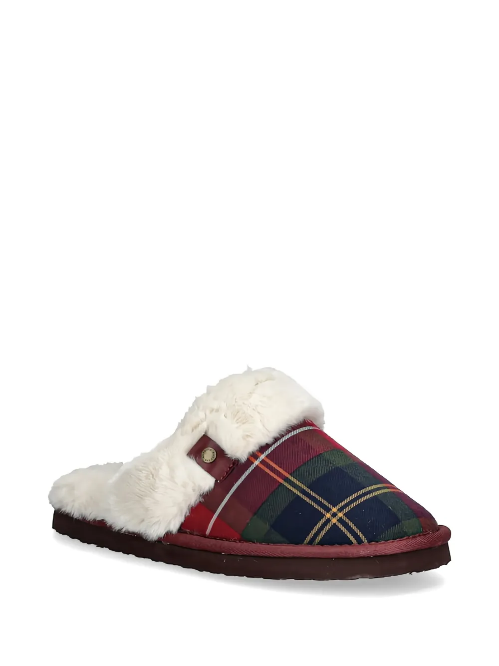 Barbour tartan faux-fur slippers Rood