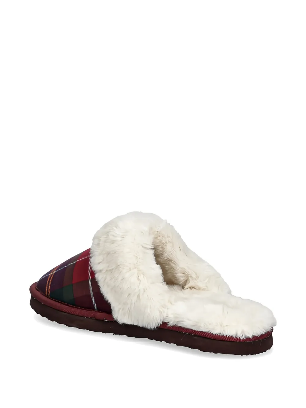 Barbour tartan faux-fur slippers Rood