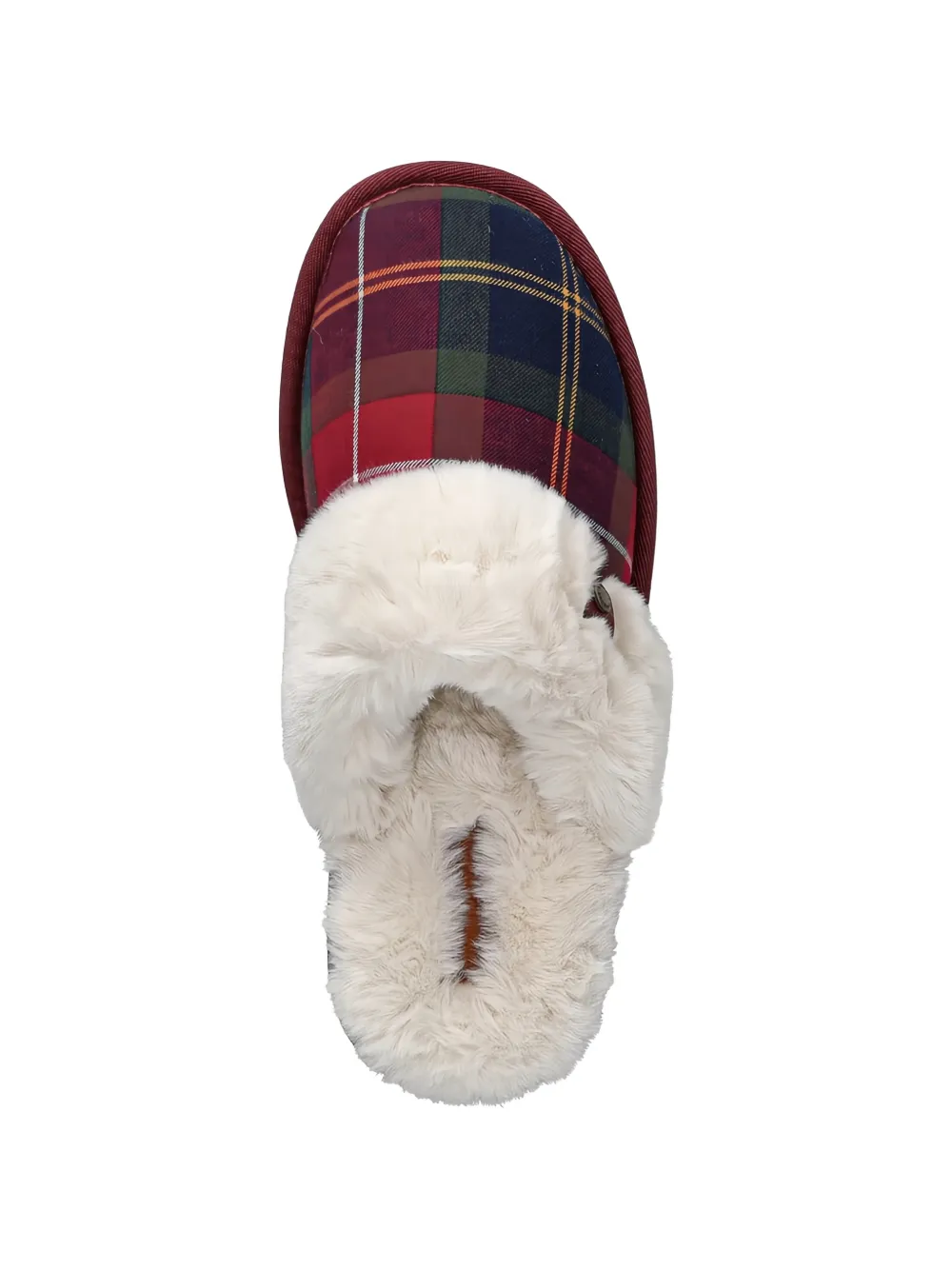 Barbour tartan faux-fur slippers Rood
