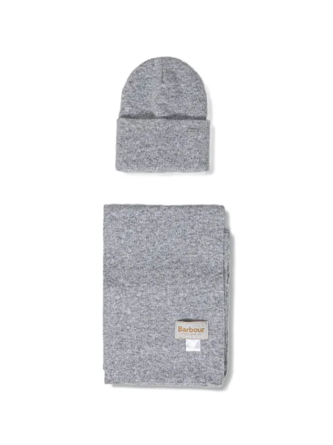 Barbour logo-plaque beanie hat and scarf set