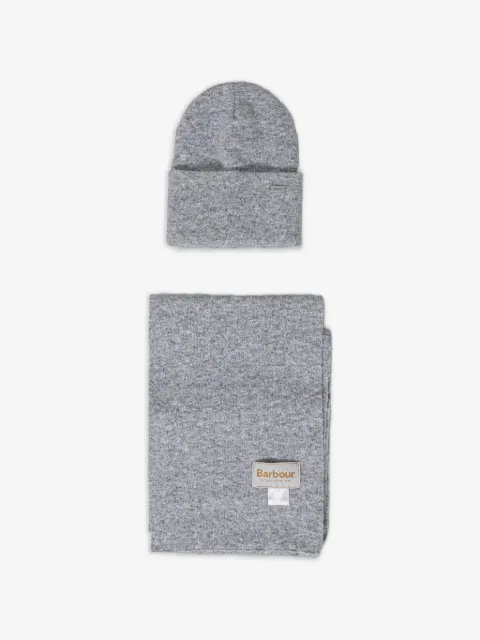 Barbour logo-plaque beanie hat and scarf set