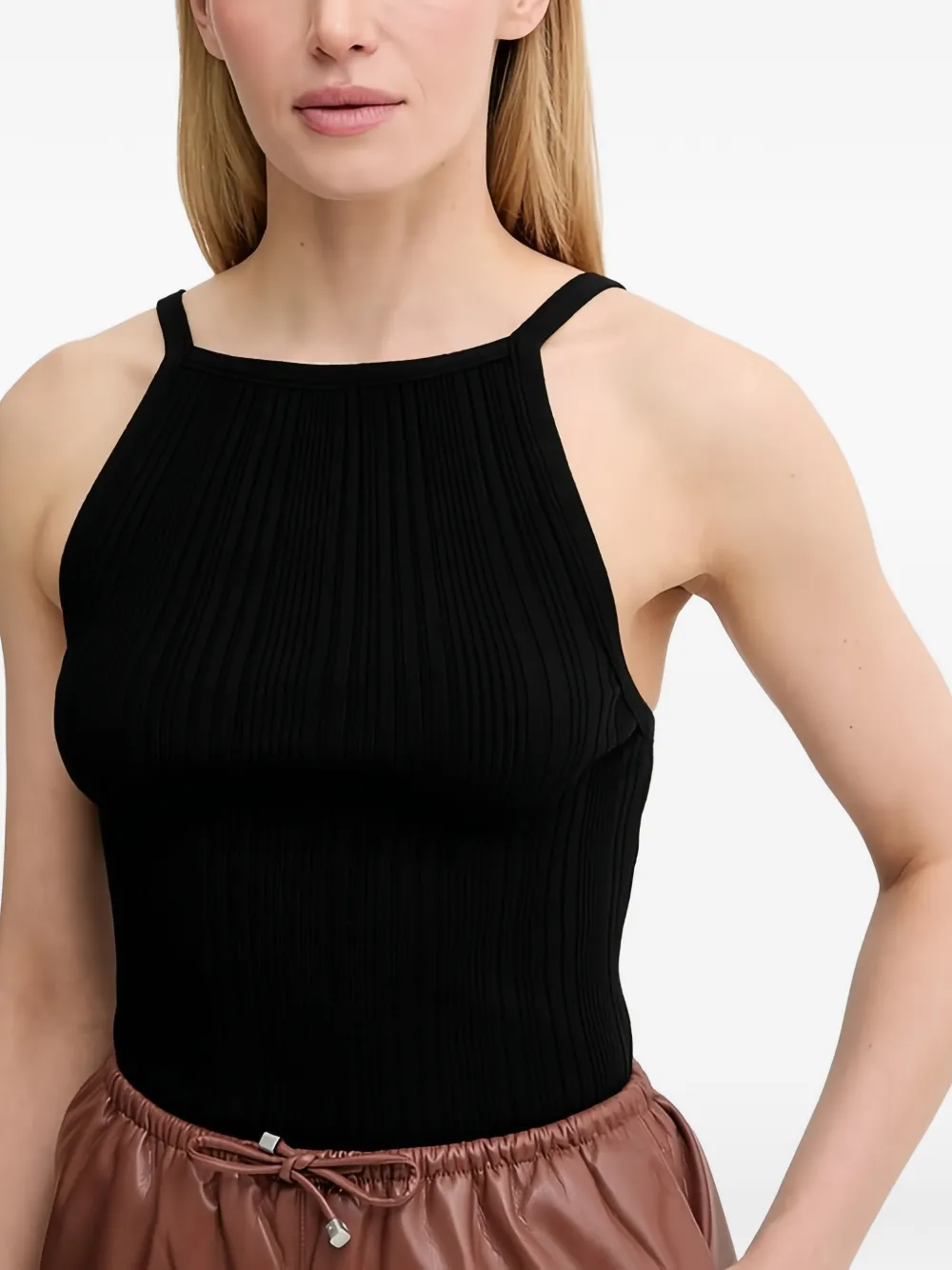 SAMSOE Geribbelde tanktop Zwart