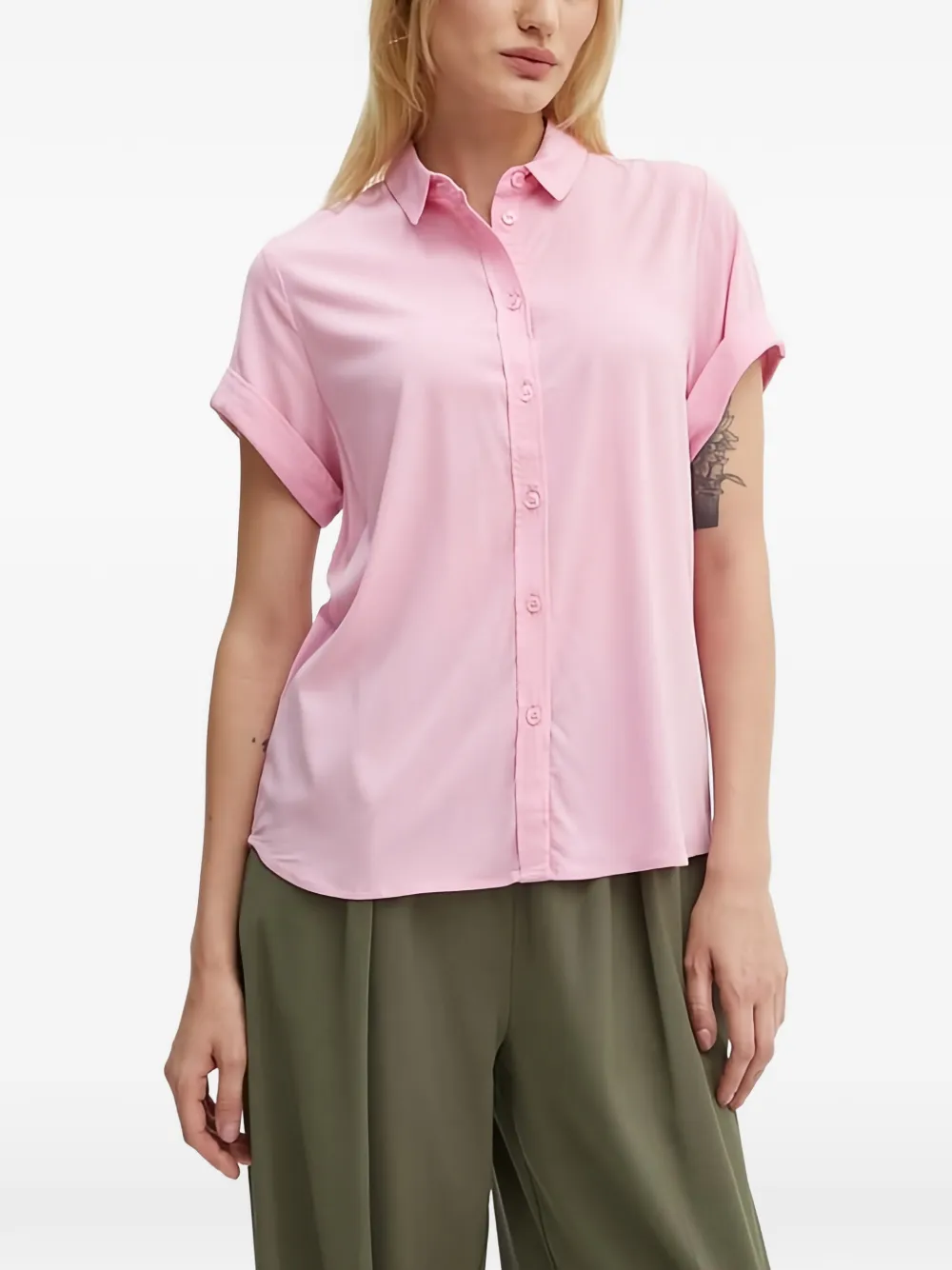 SAMSOE SAMSOE cuffed short-sleeve shirt - Rosa