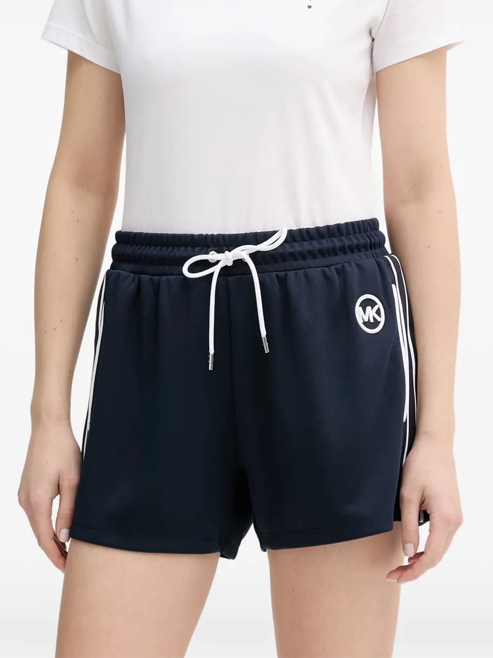 Michael Michael Kors contrast-trim graphic logo piqué track shorts · L