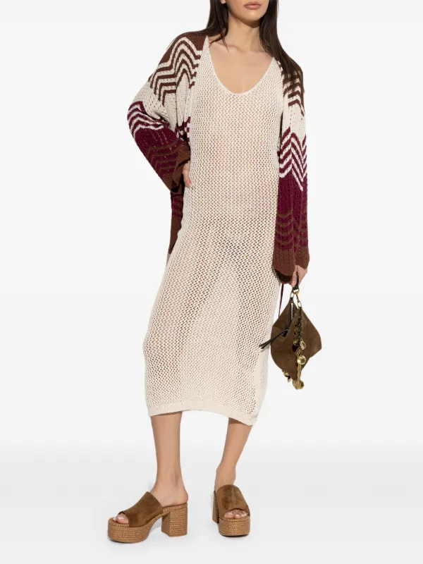 crochet v neck midi dress White Crochet V-Neck Sleeveless Midi Dress M / Ivory / 55.7% Acrylic 44.3% Cotton