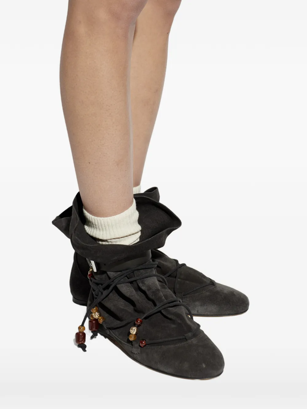 ISABEL MARANT Letiz beaded lace-up boots Zwart