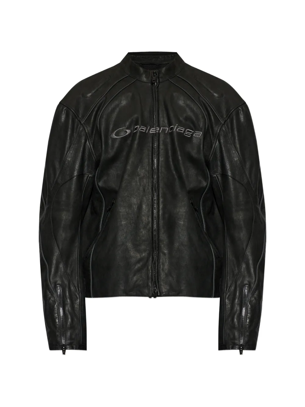 Balenciaga Giacca in pelle con logo - Nero