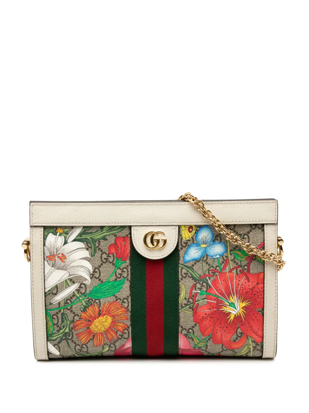 Gucci Pre-Owned 2016-2025 Small GG Supreme Flora Ophidia Chain crossbody bag - Marrone