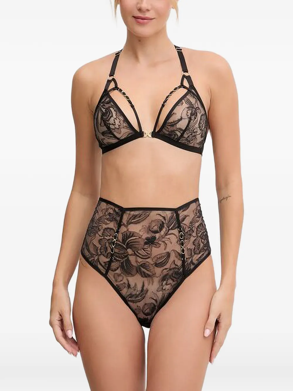 Chantelle Spirits high-waist slip met bloemenkant Zwart
