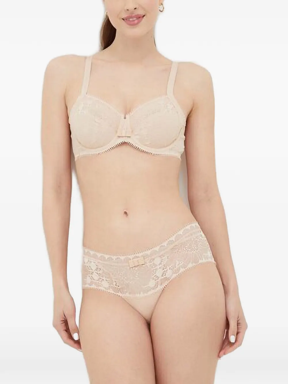 Chantelle lace-overlay bow-detail bra - Toni neutri