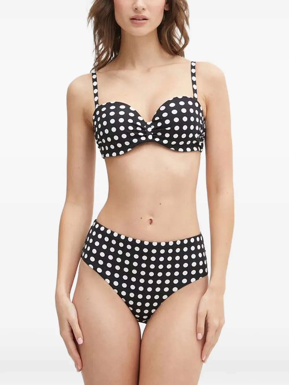 Chantelle Sauvage polka-dot ruched bikini top Zwart