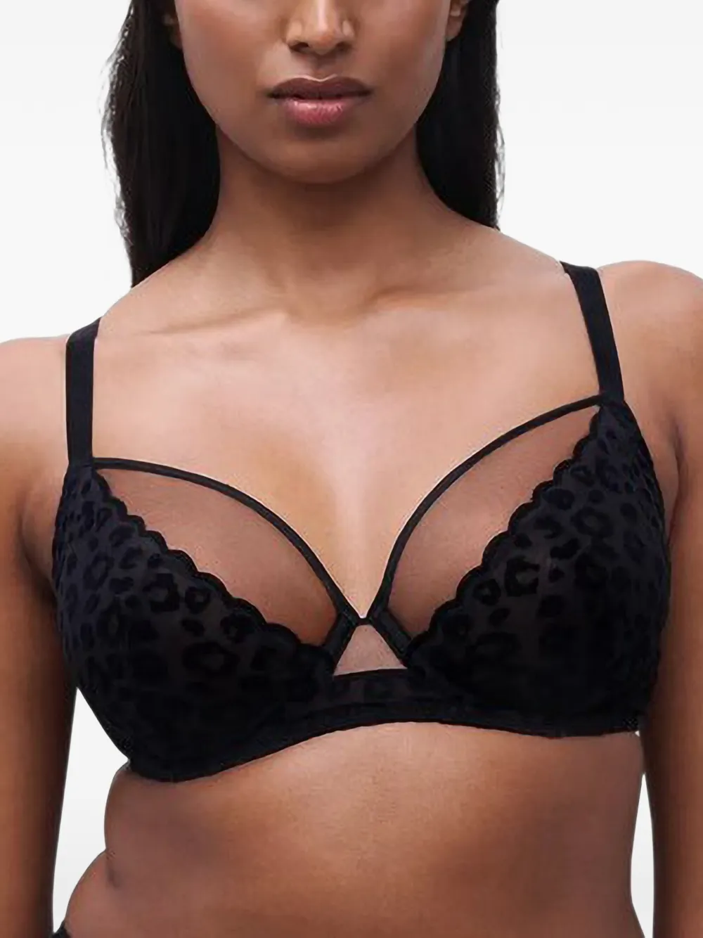 Chantelle PULP Girls leopard-print mesh-panel bra - Nero