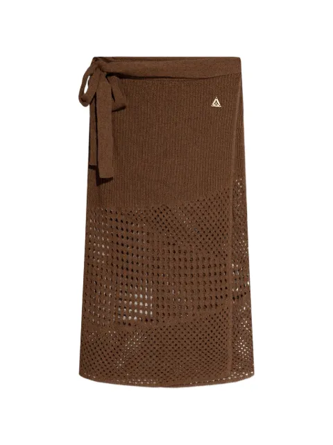 Akep side-tie open-knit midi skirt