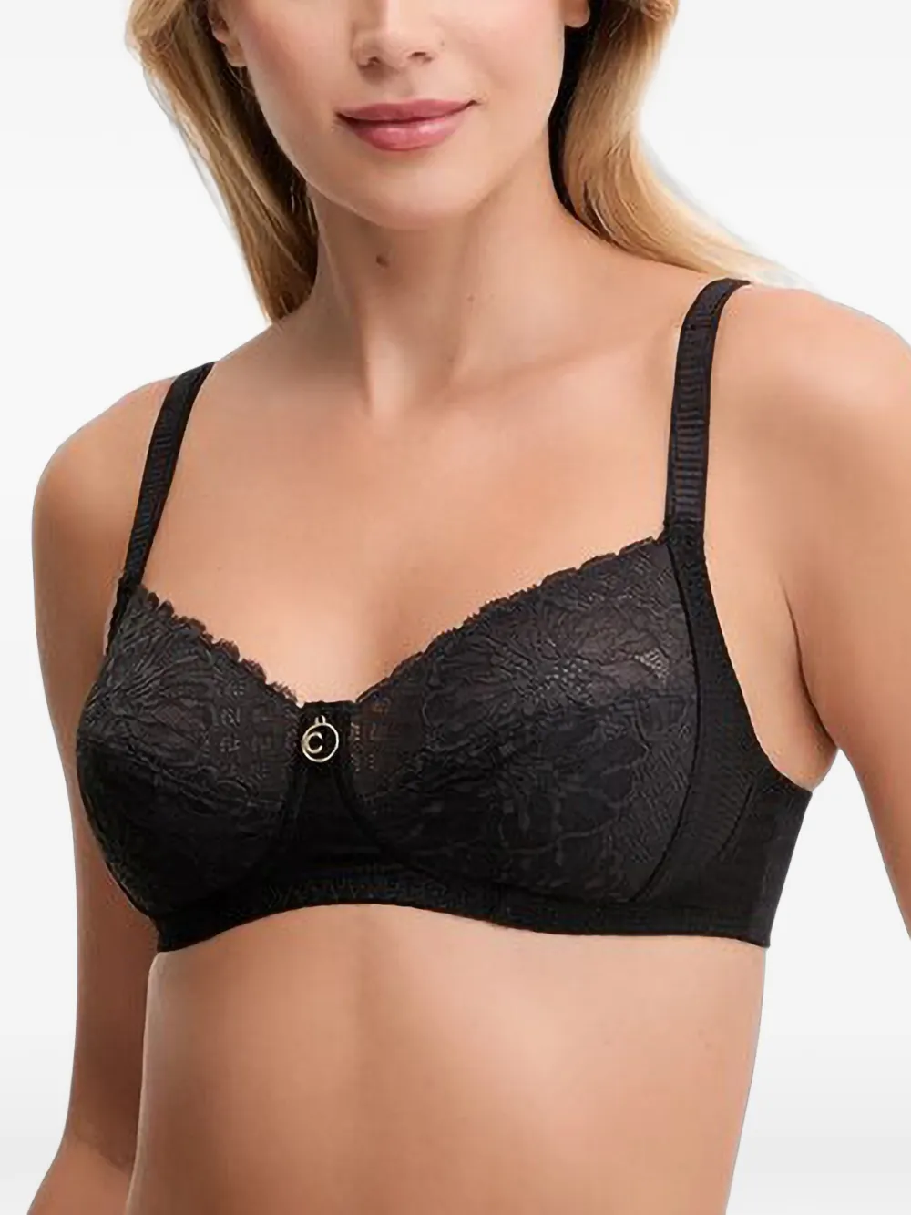 Chantelle Sublime lace-overlay logo-charm bra - Nero