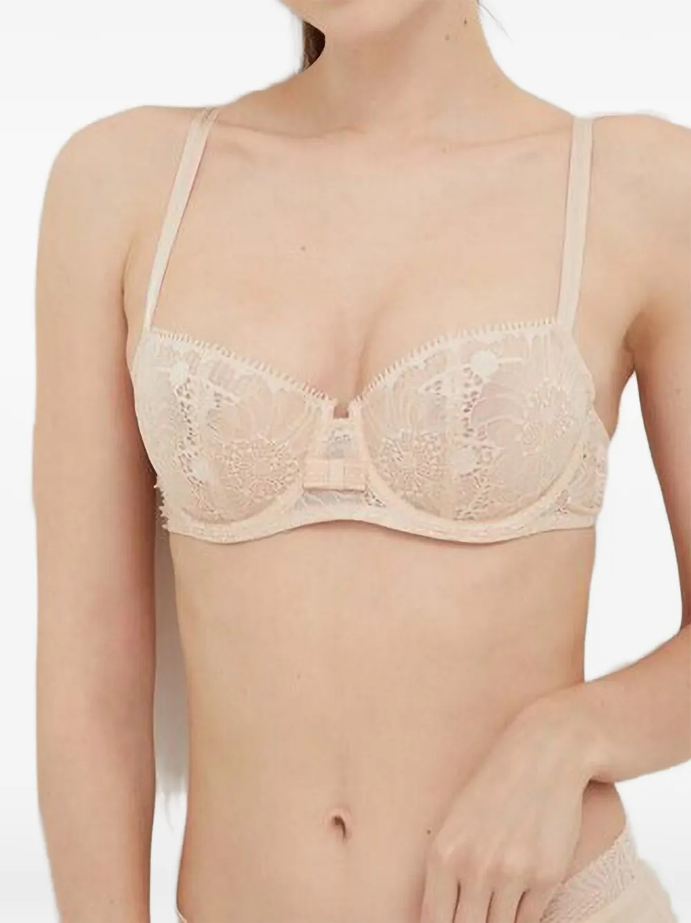Chantelle lace-overlay bow-detail bra - Toni neutri